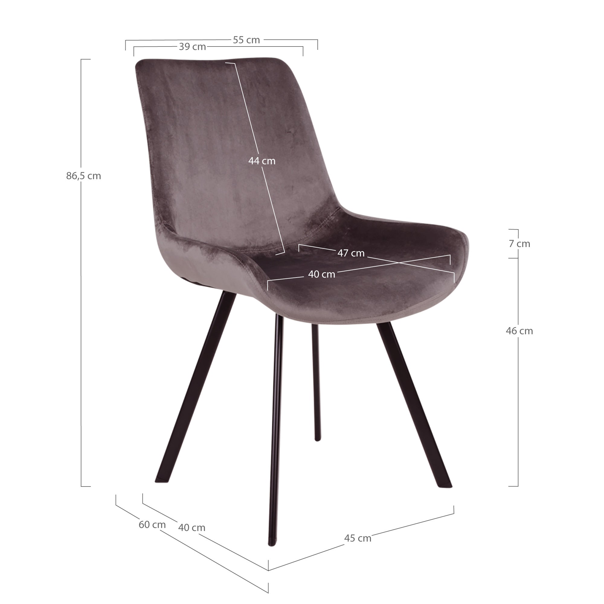 Matstolar MEMPHIS Sammet 60x55x86.5 Grå-2st